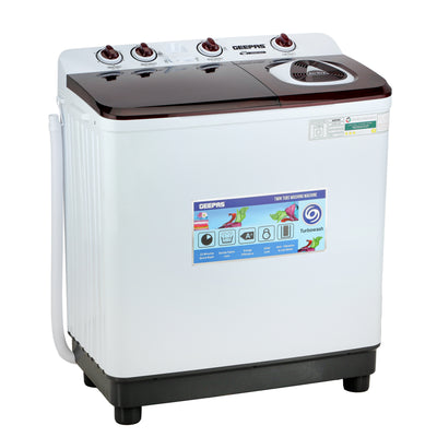 Geepas GSWM18043 Twin Tub Washing Machine | 12kg Wash Capacity with Big Pulsator |  Air Dry Function | Magic Filter |  Double Layer Body and IPX4 Water Protection