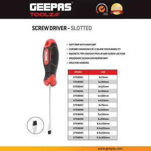 Geepas GT59083 3x125mm Slotted Screwdriver | Magnetic Tip | Chrome Vanadium Steel Blade | Ergonomic Soft Grip Handle |  Durable Professional Hand Tool for Repairs