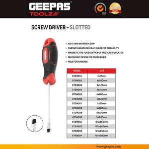 Geepas GT59086 4 x 125mm Slotted Screwdriver |  Chrome Vanadium Steel Blade | Precision-machined tip |  Hardened steel construction | Corrosion-resistant finish