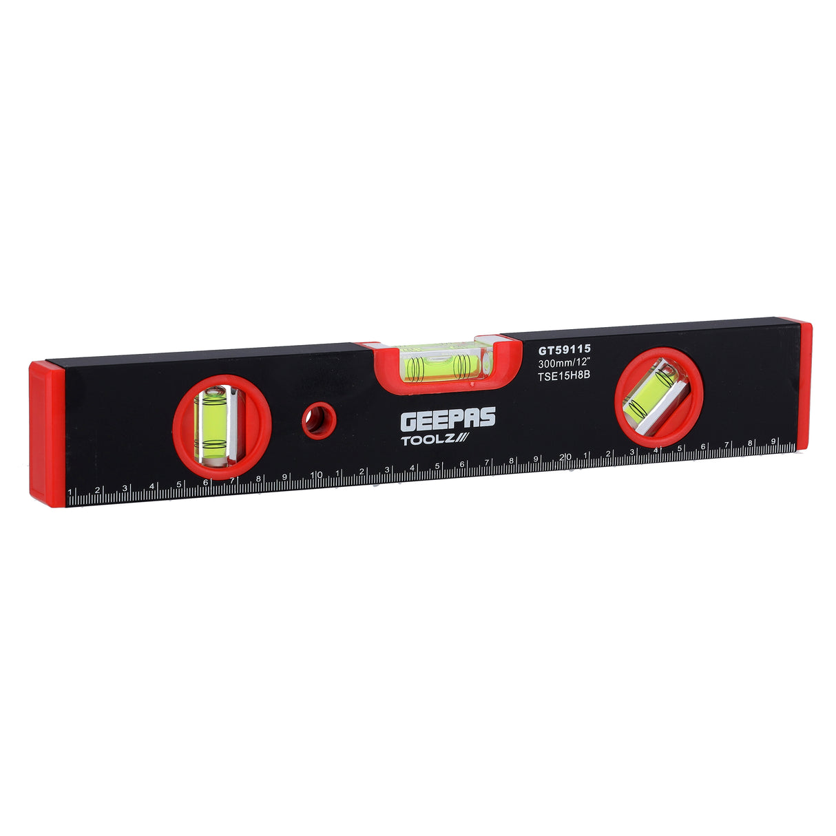 Geepas GT59115 Spirit Level 12 Inch | Heavy Duty Aluminum Frame with 3 Vials | Heavy-duty hardened steel construction | Adjustable locking mechanism | Quick-release lever