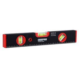 Geepas GT59115 Spirit Level 12 Inch | Heavy Duty Aluminum Frame with 3 Vials | Heavy-duty hardened steel construction | Adjustable locking mechanism | Quick-release lever