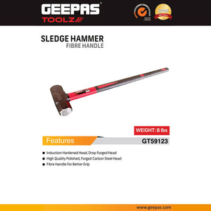 Geepas GT59123 Sledge Hammer | Fibre Handle | Carbon Steel Drop Forged Head | Long Handle | Ideal for Carpenters, Site Workers & DIYers