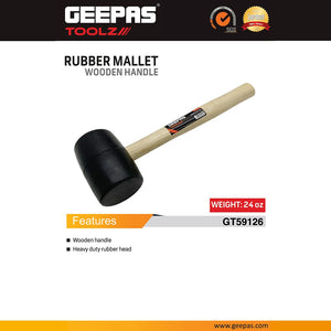 Geepas GT59126 Rubber Mallet 24oz with Wooden Handle | Heavy Duty Hammer | Shock-Absorbing Construction | Versatile Applications | Professional-Grade Performance
