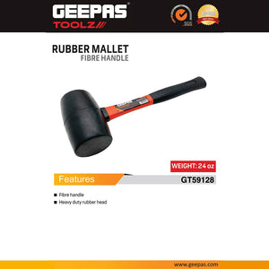 Geepas GT59128 Rubber Mallet 24oz with Fibre Handle | Heavy Duty Non-Marring Hammer | Non-marring rubber head | Strong fibre handle | Comfortable grip design | Durable