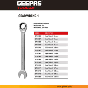 Geepas GT59136 Ratcheting Combination Wrench 6mm | Chrome Vanadium Gear Wrench | Smooth Ratcheting Mechanism | Efficient in Tight Spaces | Precision-Machined Design