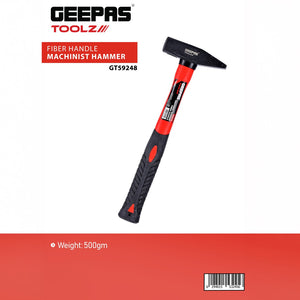 Geepas GT59248 Machinist Hammer 500g | Fiber Handle Engineering Hammer | Strong and lightweight fiber handle |  Corrosion-resistant hammer head finish | High durability