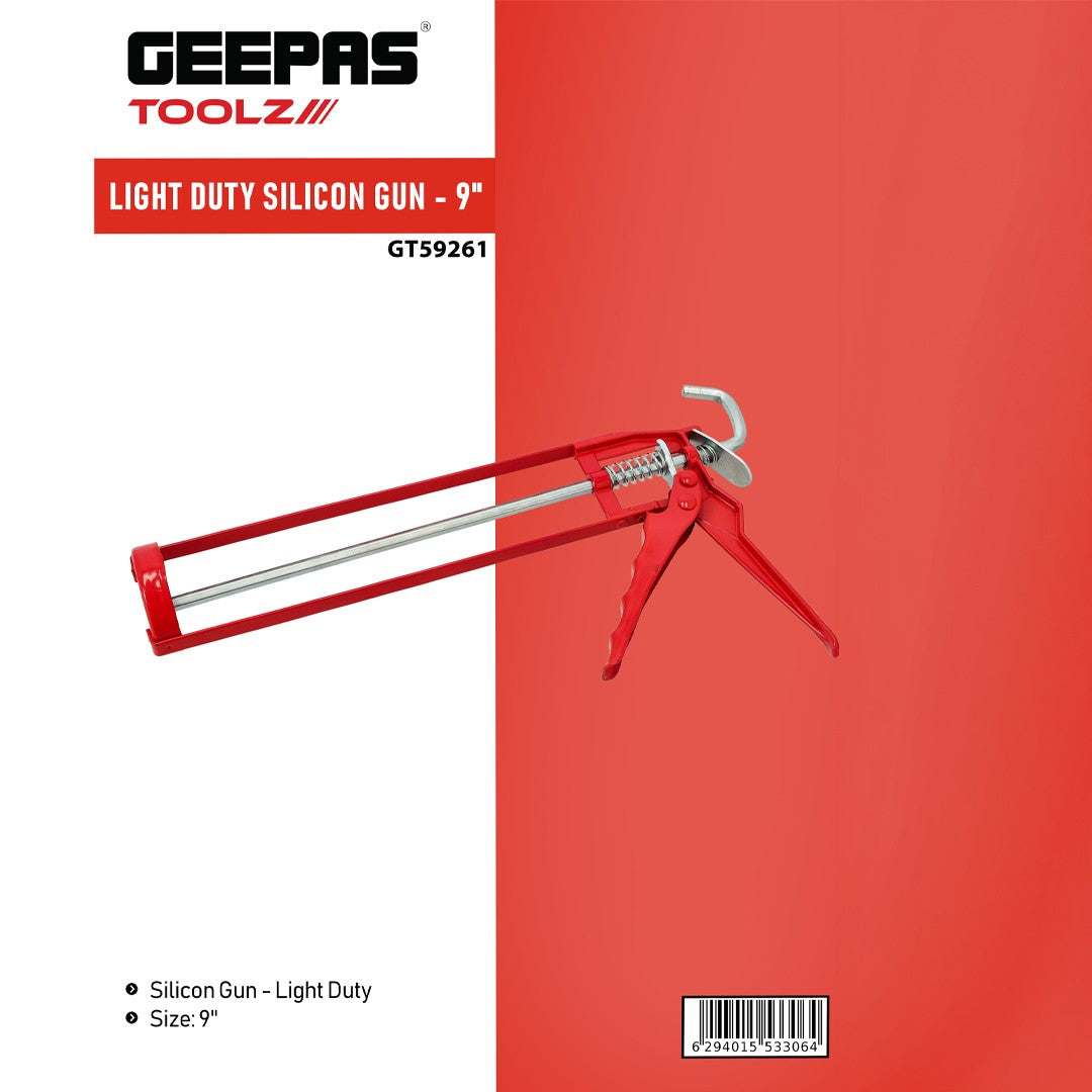 Geepas GT59261 9-Inch Light Duty Silicon Gun | Durable Caulking & Sealant Applicator | Smooth Trigger Action for Precise Sealing, Repairs, Maintenance and DIY Projects