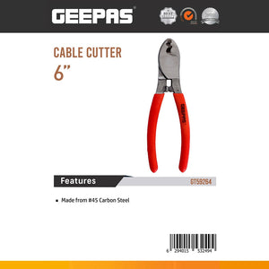 Geepas GT59264 6-Inch Cable Cutter | Carbon Steel Wire & Cable Cutting Tool with Precision Cutting Edges | Durable #45 Steel Construction and Ergonomic Grip Handles
