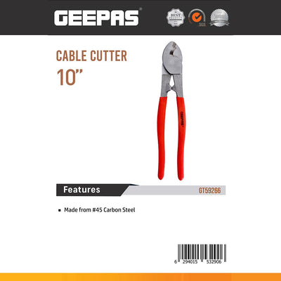 Geepas GT59266 10-Inch Cable Cutter | Heavy-Duty Carbon Steel Wire Cutter | Heavy-duty construction | Precision cutting edges | Suitable for electrical cables & Wires
