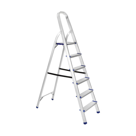 Geepas Toolz GT59485 Aluminium Household 6 Steps Ladder  | Heavy-Duty Folding Home Step Ladder with Wide Anti-Slip Steps | Stable Frame and 150kg Load Capacity