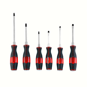 6pcs Screwdriver Set with Case - 6 Screwdrivers, 3 Slotted & 3 Phillips with Ergonomic Handles and High Grip Textured Panels for Comfortable Usage