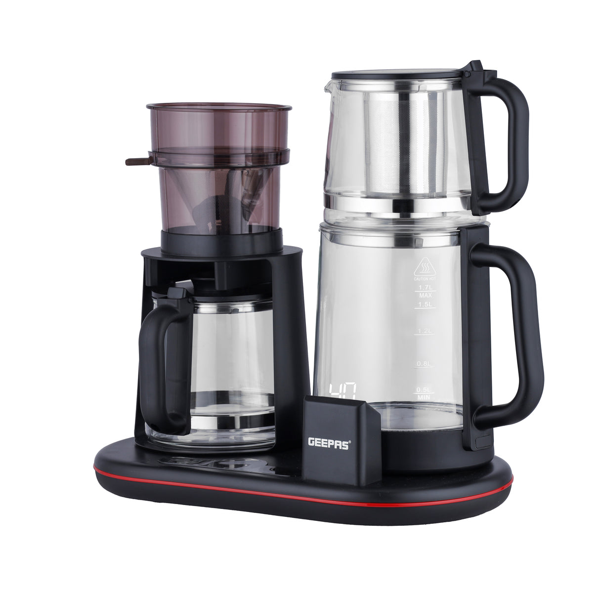 Geepas GTM38082 3-In-1 Digital Tea Maker | Smart Touch Control |  Borosilicate Glass Kettle |  Teapot & Coffee Pot |  Adjustable Temperature & Overheat Protection