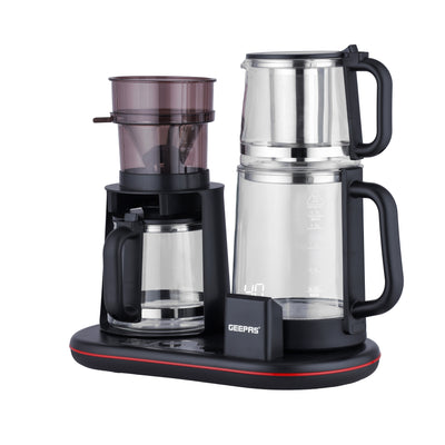Geepas GTM38082 3-In-1 Digital Tea Maker | Smart Touch Control |  Borosilicate Glass Kettle |  Teapot & Coffee Pot |  Adjustable Temperature & Overheat Protection
