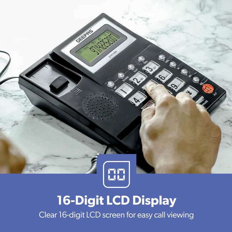 Geepas GTP7185 Executive Telephone with Caller ID | FSK/DTMF Dual System |  16-Digit LCD Display |  50 Incoming & 15 Outgoing Calls |  16 Ringtones |  Hands-Free|