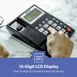 Geepas GTP7185 Executive Telephone with Caller ID | FSK/DTMF Dual System |  16-Digit LCD Display |  50 Incoming & 15 Outgoing Calls |  16 Ringtones |  Hands-Free|