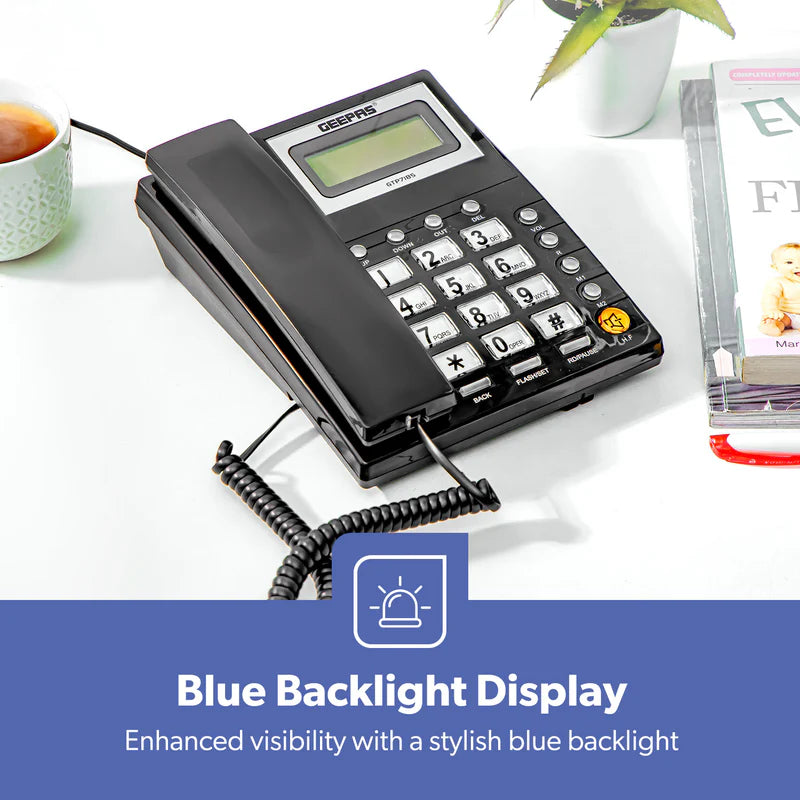 Geepas GTP7185 Executive Telephone with Caller ID | FSK/DTMF Dual System |  16-Digit LCD Display |  50 Incoming & 15 Outgoing Calls |  16 Ringtones |  Hands-Free|