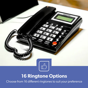 Geepas GTP7185 Executive Telephone with Caller ID | FSK/DTMF Dual System |  16-Digit LCD Display |  50 Incoming & 15 Outgoing Calls |  16 Ringtones |  Hands-Free|