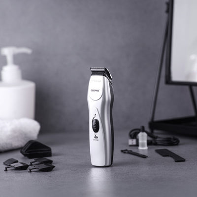 Geepas GTR34N Rechargeable Hair Trimmer | Chromium Steel Blade| 5 Position Comb| 60-Min Working Time | Ergonomic Grip | Jawline & Moustache Combs |  2-Year Warranty