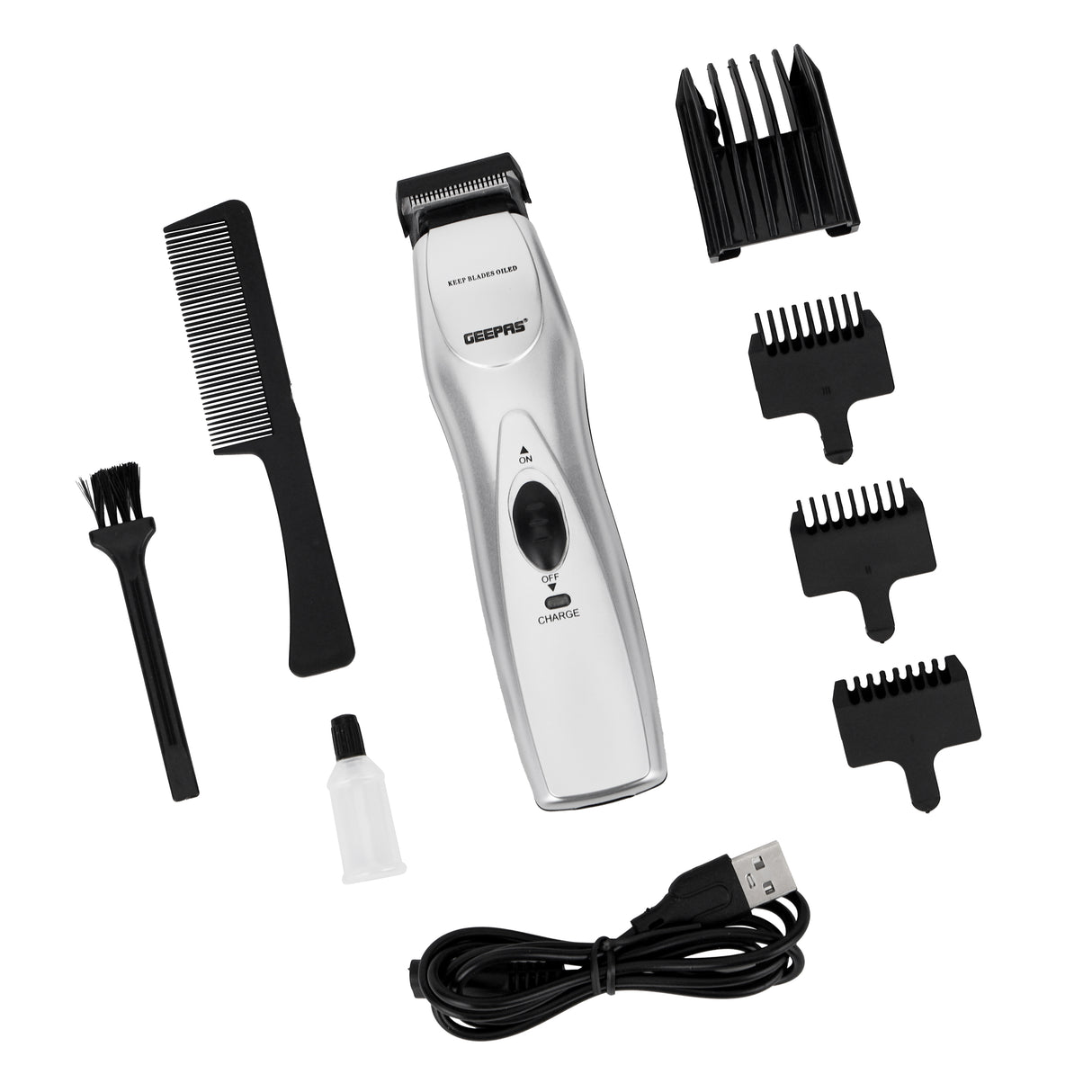 Geepas GTR34N Rechargeable Hair Trimmer | Chromium Steel Blade| 5 Position Comb| 60-Min Working Time | Ergonomic Grip | Jawline & Moustache Combs |  2-Year Warranty