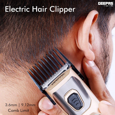Geepas GTR56023 Electric Hair Clipper | Silver Pd Alloy Motor | Low Noise Operation| 8Hr Charging | 45Min Cordless Use | High Precision Cutting Head & Accessories