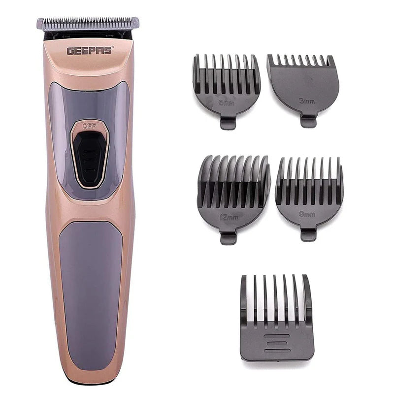 Geepas GTR56023 Electric Hair Clipper | Silver Pd Alloy Motor | Low Noise Operation| 8Hr Charging | 45Min Cordless Use | High Precision Cutting Head & Accessories