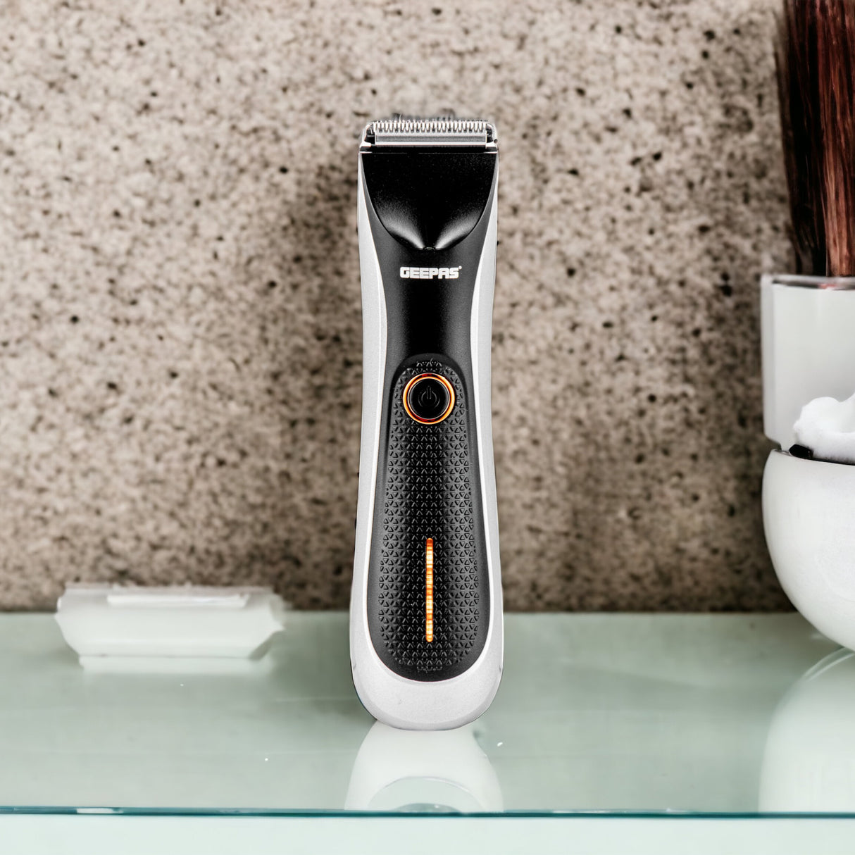 Geepas GTR56024 Pro Shield 1.0 Trimmer | Waterproof Cordless Hair & Beard Trimmer with Dual Turbo Speed| 60min Runtime| LED Light| USB Charging & Stainless Steel Blades