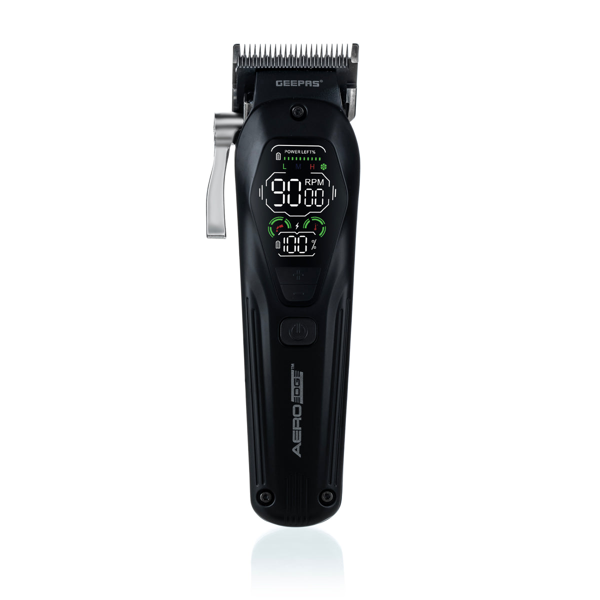 Geepas GTR56034UK Professional Digital Hair Clipper | 2000mAh Battery | 9000 RPM | DLC Blade | 3 Speeds | 4 Guide Combs | Long Battery Runtime | Durable Metal Housing
