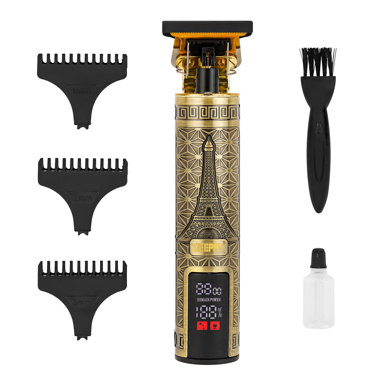 Geepas Professional Hair Clipper GTR56038 | High Performance T-Blade, LCD Display, Li-ion Battery, Fast Charging | Safe on Scalp, Perfect for Home & Salon, 2Year Warranty
