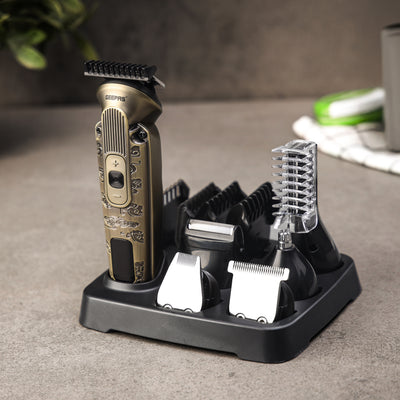 Geepas GTR56041 Digital 6 Heads Grooming Kit | IPX6 Waterproof | 3-Speed Settings | Digital Display | 6 Trimmer Attachments | Powerful DC Motor  | 2-Year Warranty