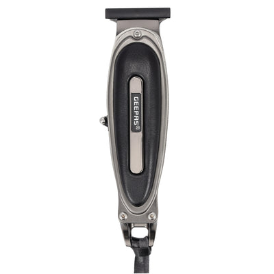 Geepas GTR56044 Rechargeable Hair Clipper |Zero-Cut Stainless Steel T-Blade| LED Display| Li-ion Battery|Type-C Charging| Metal Body| Leather Touch Decor| 2-Year Warranty