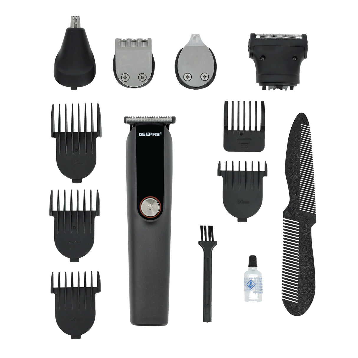 Geepas  11-in-1 Digital Rechargeable Grooming Kit GTR56048 | Stainless Steel Blades | Precision Trimming Attachments | 120-Min Cordless Runtime | 2 Years Warranty