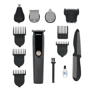 Geepas  11-in-1 Digital Rechargeable Grooming Kit GTR56048 | Stainless Steel Blades | Precision Trimming Attachments | 120-Min Cordless Runtime | 2 Years Warranty