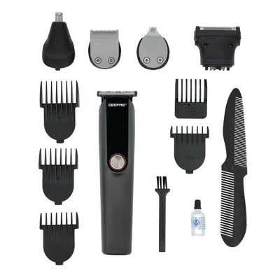 Geepas  11-in-1 Digital Rechargeable Grooming Kit GTR56048 | Stainless Steel Blades | Precision Trimming Attachments | 120-Min Cordless Runtime | 2 Years Warranty
