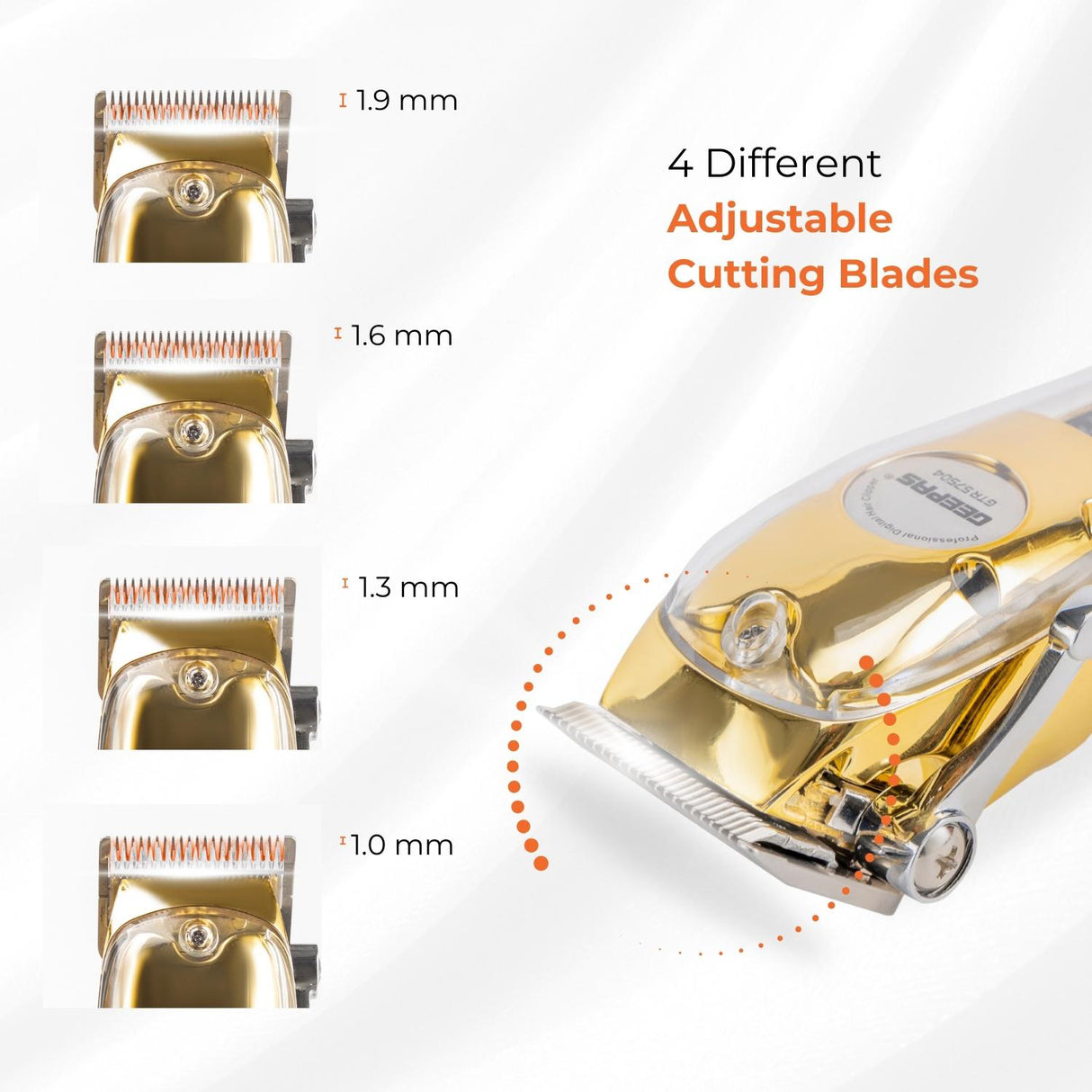 Geepas Professional Digital Hair Clipper GTR57504 | High-Capacity Battery & Fast USB Charging | 4 Adjustable Blades, 8 Combs, LCD Display, 2Year Warranty, Golden