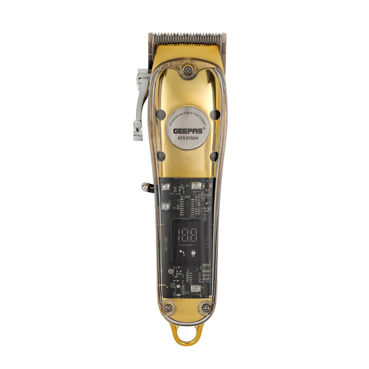 Geepas Professional Digital Hair Clipper GTR57504 | High-Capacity Battery & Fast USB Charging | 4 Adjustable Blades, 8 Combs, LCD Display, 2Year Warranty, Golden