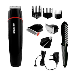 Geepas GTR8128N 7-in-1 Grooming Kit | Precision Hair,  Beard & Body Trimmer with Li-Ion Battery| USB Type-C Fast Charging | Multiple Attachments  | 2-Year Warranty