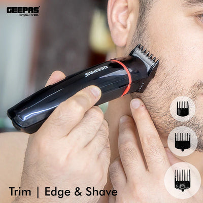 Geepas GTR8128N 7-in-1 Grooming Kit | Precision Hair,  Beard & Body Trimmer with Li-Ion Battery| USB Type-C Fast Charging | Multiple Attachments  | 2-Year Warranty