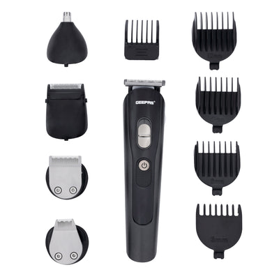 Geepas 11-in-1 Rechargeable Grooming Set- GTR8612N|  5 Interchangeable Heads and 4 Comb Attachments| LED Display with Battery Capacity Indicator| Works 60 Minutes