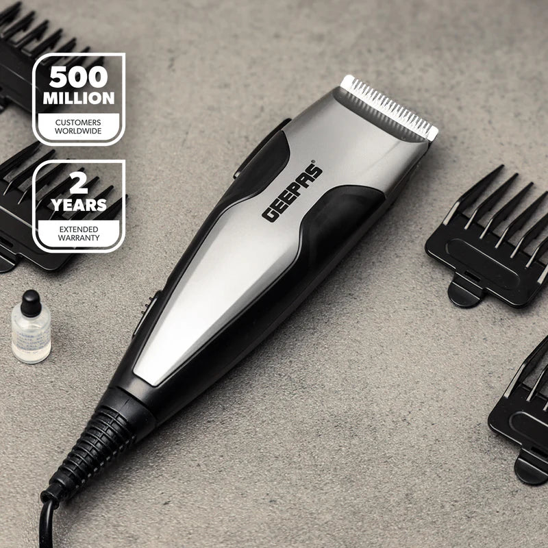 Geepas GTR8654 AC Hair Clipper | Ceramic Blade| Adjustable Cutting Length| Powerful Motor| Low Noise Design| Durable Build| Professional Performance for Salon & Home Use
