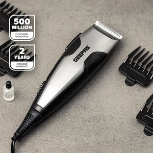 Geepas GTR8654 AC Hair Clipper | Ceramic Blade| Adjustable Cutting Length| Powerful Motor| Low Noise Design| Durable Build| Professional Performance for Salon & Home Use