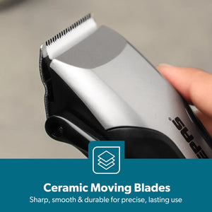 Geepas GTR8654 AC Hair Clipper | Ceramic Blade| Adjustable Cutting Length| Powerful Motor| Low Noise Design| Durable Build| Professional Performance for Salon & Home Use
