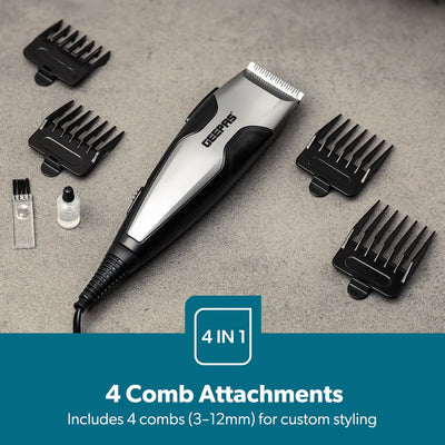 Geepas GTR8654 AC Hair Clipper | Ceramic Blade| Adjustable Cutting Length| Powerful Motor| Low Noise Design| Durable Build| Professional Performance for Salon & Home Use
