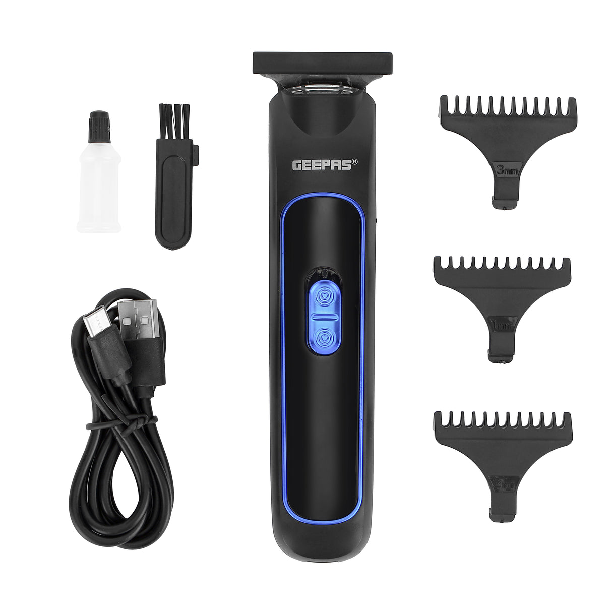 Geepas GTR8676 Rechargeable Beard Trimmer 3W -  Grooming Kit with Comfortable Grip, Stainless Steel Precision Cutting Blade, Cordless Operation, LED Charge Indication