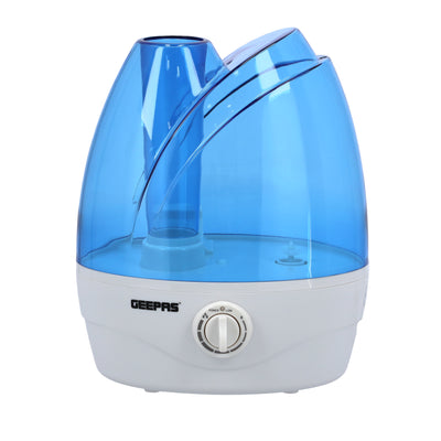 Geepas GUH2484 Ultrasonic Humidifier | 2.6L Transparent Water Tank, Double Nozzles| 9 Hours Continuous Mist| Adjustable Steam Control & Quiet Operation | 2 Years Warranty