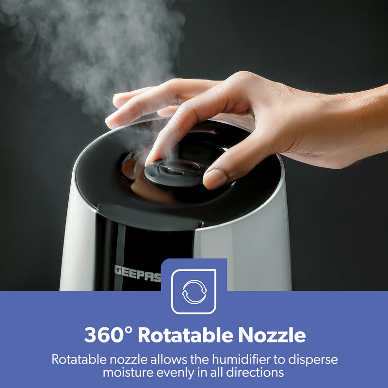 Geepas GUH63072UK Ultrasonic Humidifier | 2.6L Water Tank | Touch Control Panel | Cool Mist Operation | 2-Speed Output | 360° Rotatable Nozzle for Home & Office
