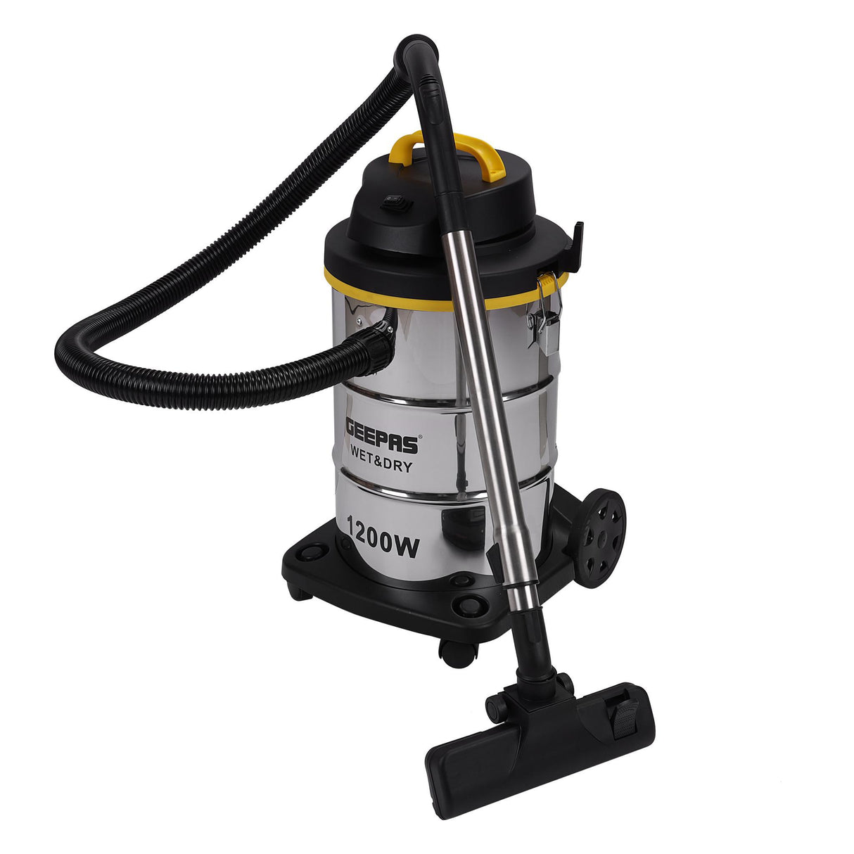 Geepas GVC19012 Wet & Dry Vacuum Cleaner 23L | 1200W Stainless Steel Drum, Powerful Copper Motor & Blow Function | Adjustable Suction Control | Easy Parking Nozzle