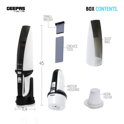 Geepas GVC19015UK Wet & Dry Handheld Vacuum Cleaner | 11.1V 2000mAh Lithium Battery| 3.5KPA Suction Power | Double Layer Cloth Filter | Low Noise | 2 Years Warranty