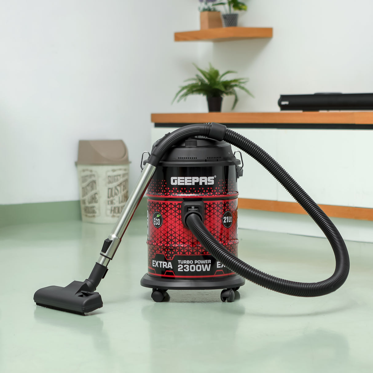 Geepas GVC19018 Drum Vacuum Cleaner | 2300W Powerful Motor | 21L Durable Iron Tank | Dry & Blow Function | High Efficiency | Dust Full Indicator | 2 Years Warranty