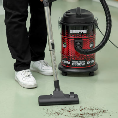Geepas GVC19018 Drum Vacuum Cleaner | 2300W Powerful Motor | 21L Durable Iron Tank | Dry & Blow Function | High Efficiency | Dust Full Indicator | 2 Years Warranty