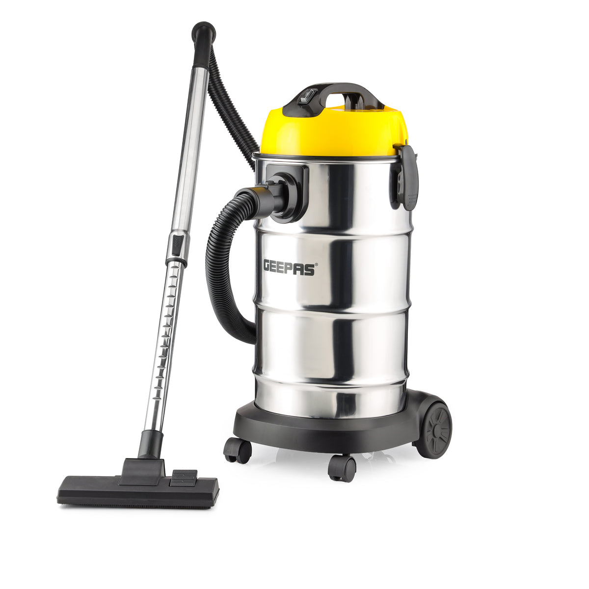 Geepas GVC19019 25L Wet & Dry Vacuum Cleaner | 2200W Powerful Performance  | Durable Stainless Steel Body | Metal Telescopic Tube | Dust-Full Indicator | Easy Mobility